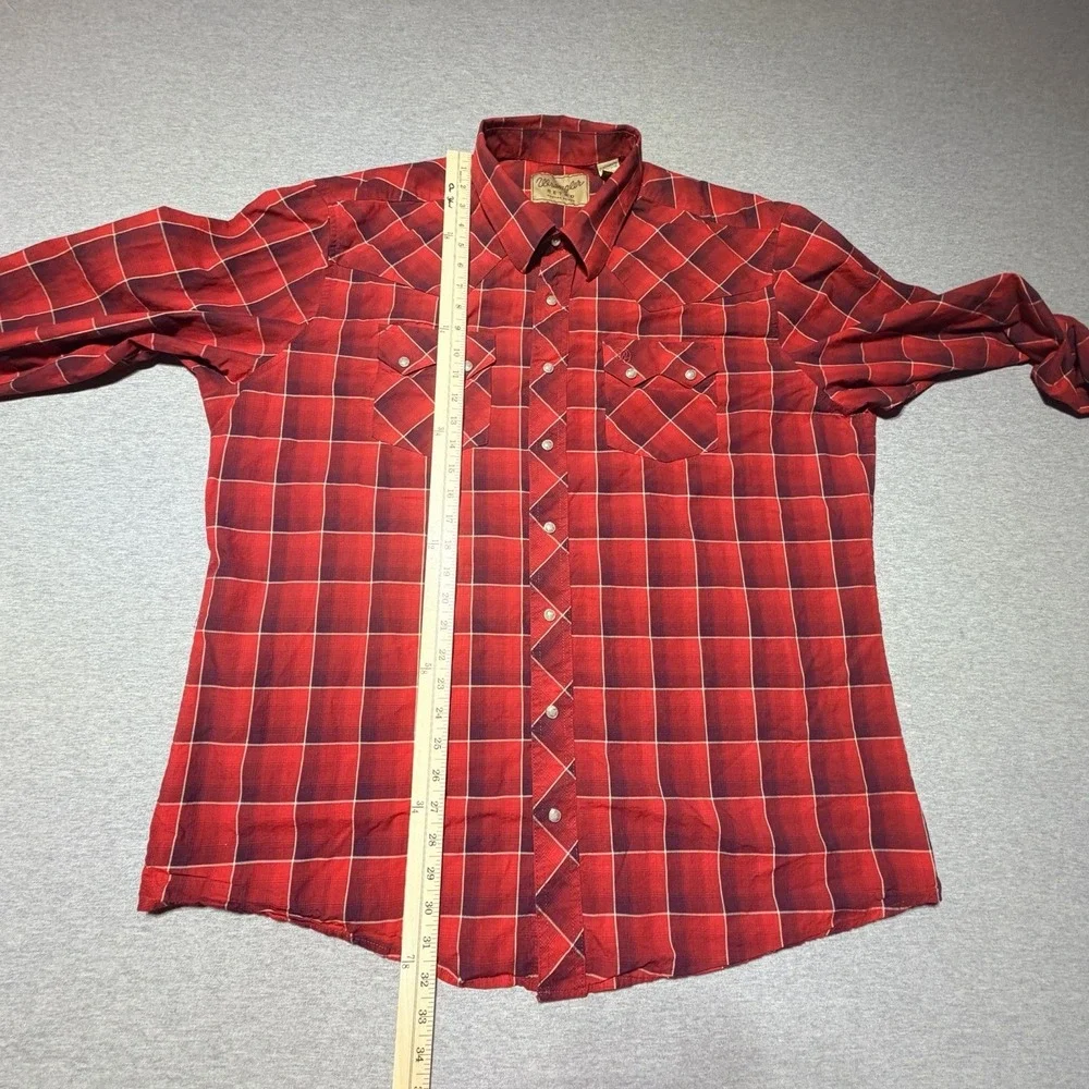 Wrangler Retro Shirt 2XLT Blue Red Western Pearl Snap Sawtooth Pocket - Mens 2XT